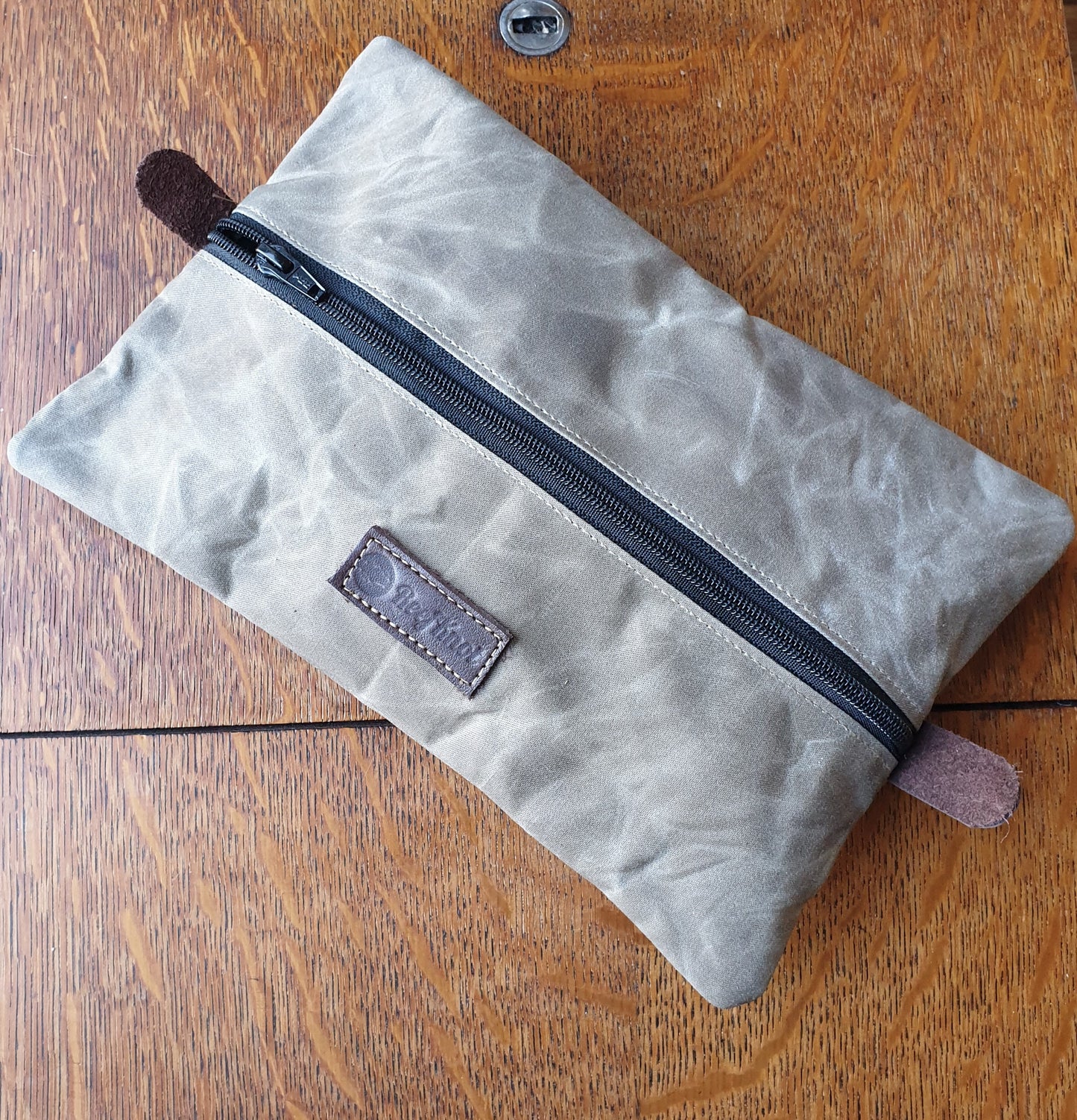 Waxed Canvas pouch to be used as dopp kit or travel gear bag and or as headphone and cables case